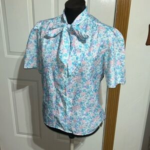 Pastel Pink Blue Vintage Tie Button Down Short Sleeve Cottagecore Shirt Size M?